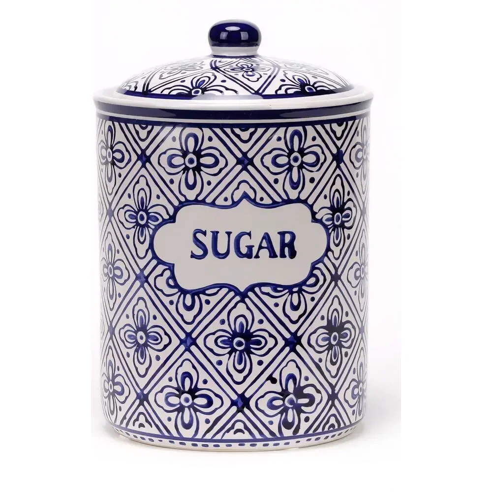 Classic Style White & Blue Floral Sugar Container with Lid Pre-Loved